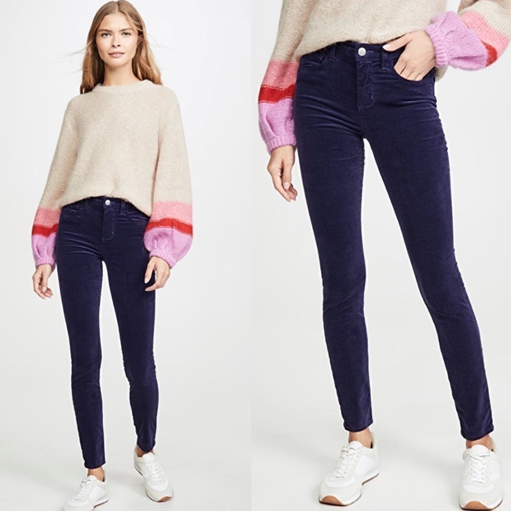 NWT L'AGENCE Marguerite Velvet High Rise Skinny Jeans in Star Blue 25
